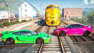 Cars vs Train Tracks - BeamNG Drive -  Long Video SPECIAL