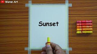 How to Draw Easy Sunset Scenery - Oil Pastel Drawing for Beginners - Step by step