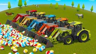 LOAD AND TRANSPORT BEACHBALLS WITH FENDT & CLAAS TRACTORS - Farming Simulator 25