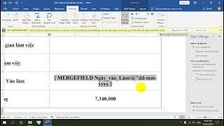 Định dạng ngày tháng Mailings trong word