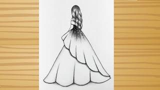 How to draw a girl with beautiful dress / Girl  Drawing / pencil sketch/ step by step for beginners