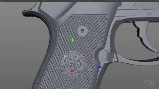 Add knurling and logo to a Beretta pistol grip in ZBrush