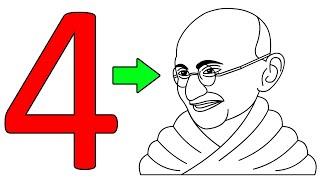 Number 4 into Gandhiji drawing easy for kids - Happy Gandhi Jayanti drawing easy step by step