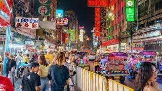  Bangkok Chinatown Night Market with Neon Lights, Street Food Adventures | Thailand Tour 4K HDR