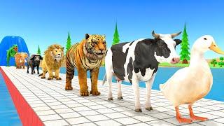 Paint Animals Duck,Cow,Tiger,Lion,Buffalo,Gorilla,Elephant,Dinosaur Fountain Crossing Animal Game Ne