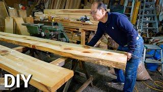 Wood Troubles Me. A Splendid Floor Table made of 200-year-old Kiso Cypress is Built[Carpenter’s DIY]