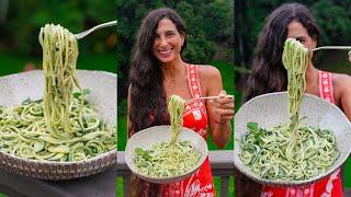 Delicious and Easy Raw Vegan Dinner Recipe  Creamy Basil Mint Pesto Pasta  Healthy & Gluten-free