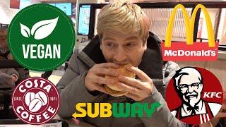 TRYING NEW VEGAN FAST FOOD AT MCDONALDS KFC COSTA AND SUBWAY UK