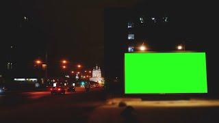 Billboard with a Chroma key at night - Billboard with a Green screen at night no Copyright