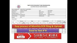ECR Challan generation | How to file ECR | PF Return in EPFO | 2018 | Prepare ECR Excel to text file