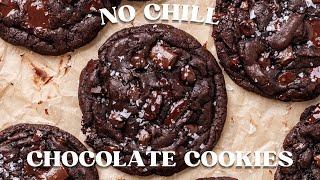 FUDGY No Chill Vegan Double Chocolate Chip Cookies