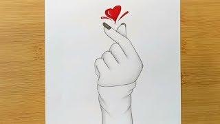 How to draw a Tumblr Korean Heart//Girl Hand Love Icon