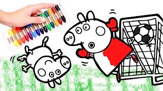 PEPPA PIG  Colorea a PEPPA  jugando al FÚTBOL  Dibujos para niños