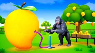 Funny Giant Mango - Mangoes Farm Diorama | Gorilla, Sheep, Fox, Cows | Funny Animals 3D Cartoons