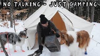 Winter Hot Tent Camping with My Dogs (ASMR - NO TALKING)