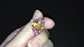 Серебряное кольцо Цитрин-Рубин-Изумруд
