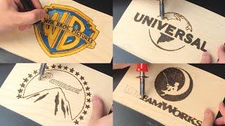 Movie Studios Logo Wood Burning Art - Warner Bros, Dream Works, Paramount, Universal Pictures