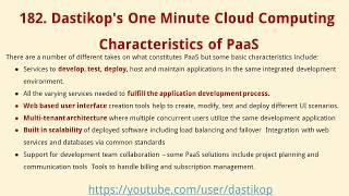 T- Lesson 182. PaaS Characteristics- Dastikop's One Minute Cloud Computing