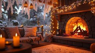 Peaceful Winter Porch Ambience ️ Crackling Fireplace Sounds for Relax & Sleep