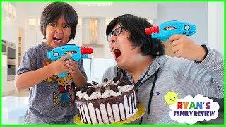 Ryan Laser Tag Blasters Challenge vs Daddy for Cake!!!!!
