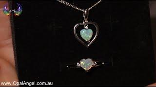 Solid Opal Ring And Pendant Heart Set Sterling Silver 925