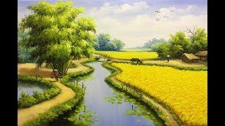 Dạy vẽ tranh - kỹ thuật vẽ tranh phong cảnh _quê hương với những cánh đồng lúa chín