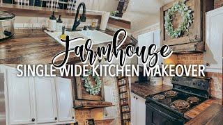 FARMHOUSE SINGLE WIDE MOBILE HOME KITCHEN REMODEL | mobile home makeover | BUDGET FRIENDLY 