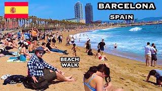 4K Beach Walk - Barcelona Spain - Barceloneta Beach - April 2022