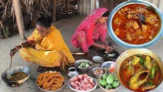 CHICKEN CURRY &FISH CURRY Recipe cooking for lunch by our village tribe couple.