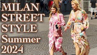 Trendy Italian Street Fashion summer 2024. Beautiful people wear beautiful clothes in Milan