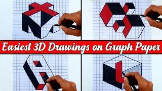 Easiest 3D Drawing Tricks on Graph Paper | Ashar 2M
