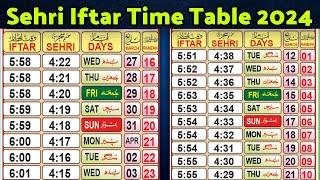 Sehri Iftar Time Table 2024 | Ramzan Calendar 2024