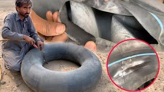 Truck Tire Inner Tube Burst Repair with Amazing Skills || How to Fix an Inner Tube Puncture