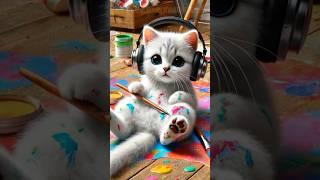 Painter cat is loving the music #shorts #cat #kitten #shortsfeed #funny #funnycats #cutecat #dance