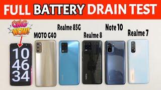 100% to 0% Battery Drain Test: Moto G40 vs Realme 8 vs Realme 8 5G vs Redmi Note 10 vs Realme 7!