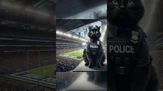 Police Officer Cat on Duty at the Stadium! ️ #cat #cute #ai #meow #meowcat #catlover