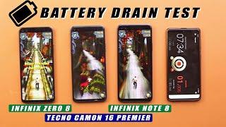 Infinix Note 8 vs TECNO Camon 16 Premier vs Infinix Zero 8 Battery Drain Test