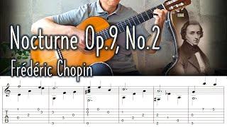 Chopin - Nocturne Op.9, No.2 | Easy Arrangement Fingerstyle Guitar | TAB