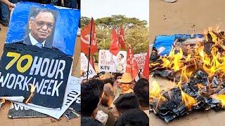 IT Workers Burn Posters Of Narayana Murthy & S N Subrahmanyan In Protest Against Long Work Hours