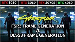 Cyberpunk 2077: RTX 4060 with DLSS 3 FG vs RTX 3050 / RTX 3060 / RTX 2070 SUPER DLSS + FSR 3 FG Mod