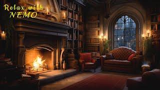 Hogwarts Common Study Room | Cozy Fireplace and Rainy Night Ambience for Relaxation, Study and Sleep