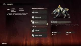 Horizon Zero Dawn - Machines Notebook: Scrapper: Cauldron, Components, Weaknesses, Strength