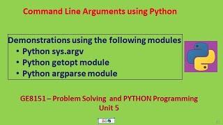 Python Command Line Arguments using sys, getopt and argparse with Demos | GE8151-PSPP | Tamil | 56