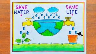 World Water Day Drawing / How to Draw Save Water Save Life Poster Easy Steps / Save Water Drawing