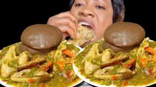 Asmr mukbang okra pepper soup and brown amala fufu African food sound eating