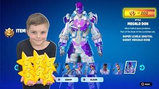 My 10 Year Old Kid Spending ALL His Fortnite Battle Stars Unlocking Free NEW Fortnite Skin Styles