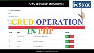 CRUD(Create Read Update Delete) Operation in PHP with Mysql