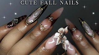 CUTE FALL ALMOND NAILS ️ Acrylic application + detailed nail art | Fall Nails