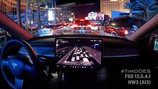 FSD 12.5.4.1 - First Impressions on Las Vegas Strip with HW3 Model Y