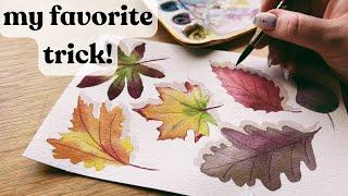 Painting watercolor fall leaves using my favorite watercolor trick